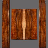 Striking figured koa set with complex flame structure and rich dark hues. Eye-catching pattern enhances any custom acoustic guitar.