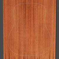Redwood guitar soundboard with straight grain and marked outline, offering rich tonal warmth and sustain