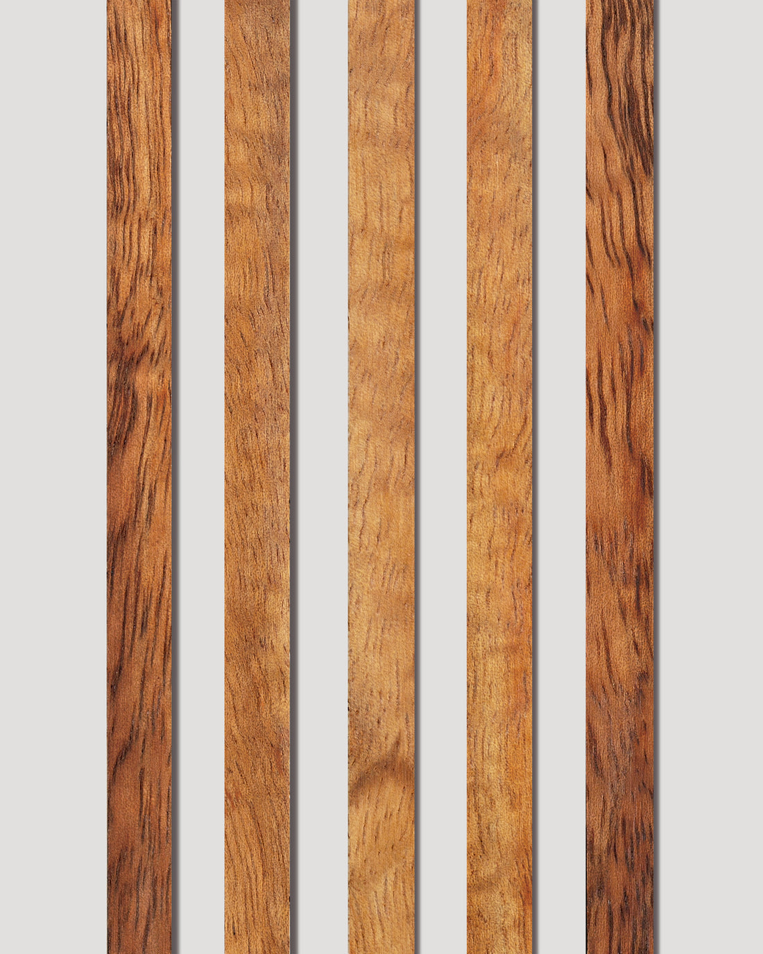 Five figured koa wood binding strips, rich in curl and texture. Dynamic grain patterns create a bold, artistic edge for fine guitars.