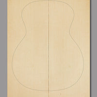 Creamy Sitka spruce top with clean centre seam and fine grain tapering outward, suited for articulate and balanced tonal clarity.