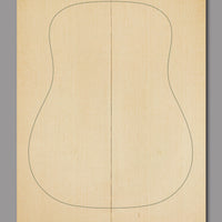 Creamy Sitka spruce top with clean centre seam and fine grain tapering outward, suited for articulate and balanced tonal clarity.