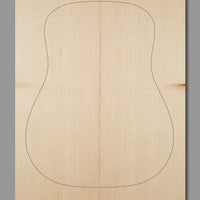 Even-grained Sitka spruce top with consistent vertical lines and subtle colour shift near the edge, ideal for clear, responsive tone.