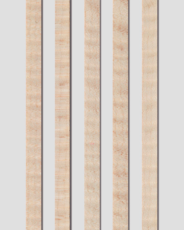 Unpurfled Western maple binding strips showcasing a light, curly figure. Excellent for adding natural detail to acoustic guitar edges.