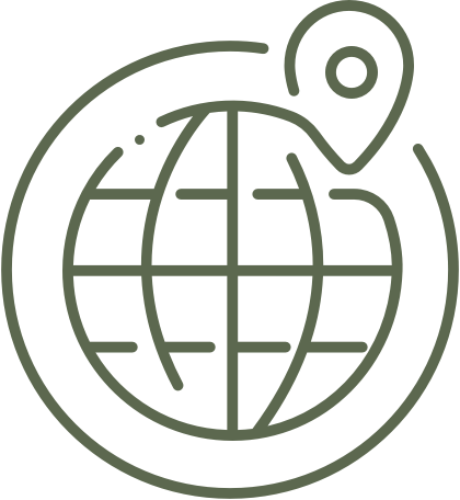 Icon of a globe with circular markers, indicating global locations for environmental trials.