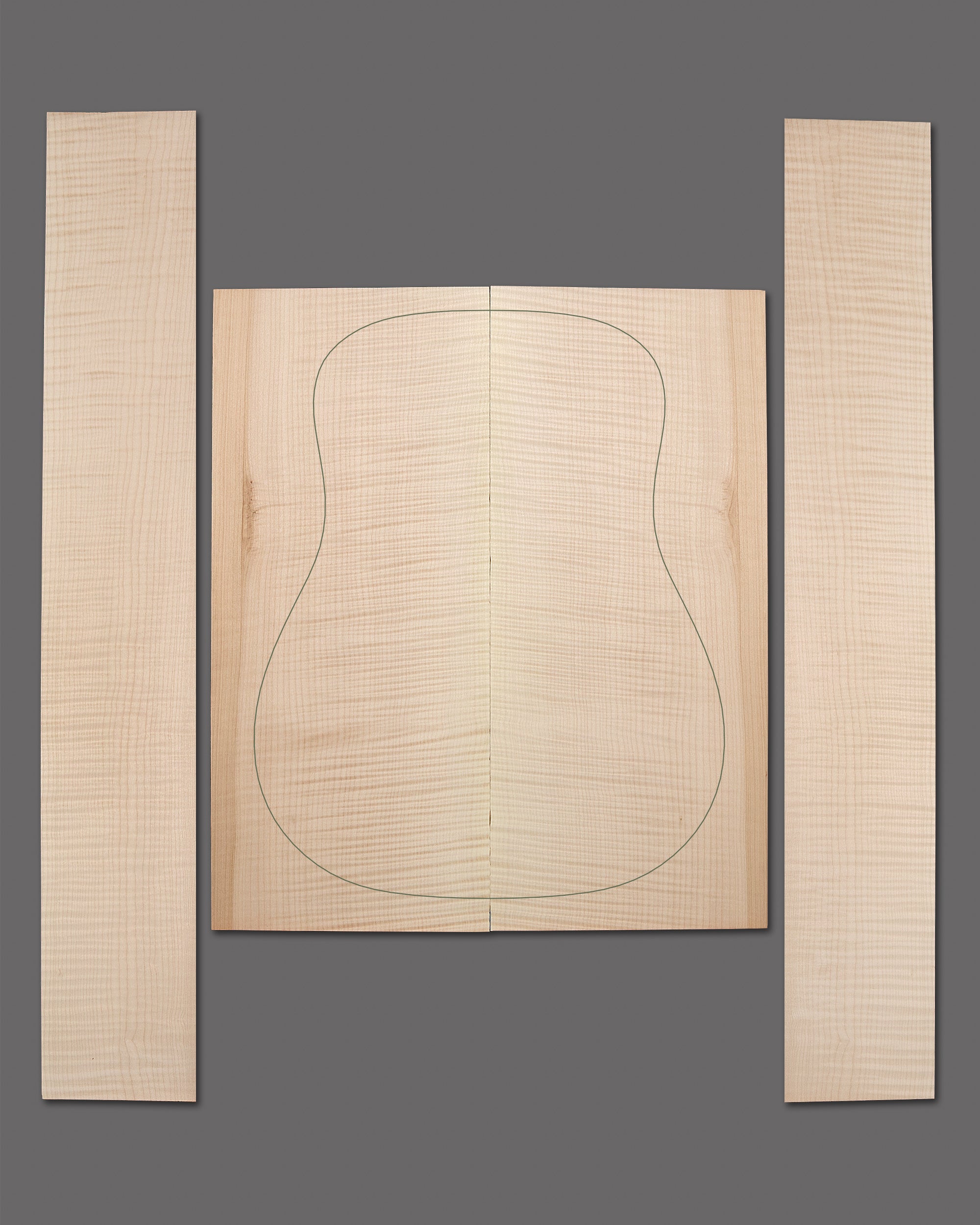 Bright, highly figured maple with pronounced flame character. Clean, balanced layout for acoustic back and side set.