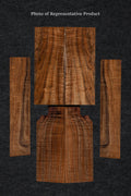 High-quality Koa ukulele Top, Back and Side set with deep brown tones, striking grain patterns, and wavy figuring.