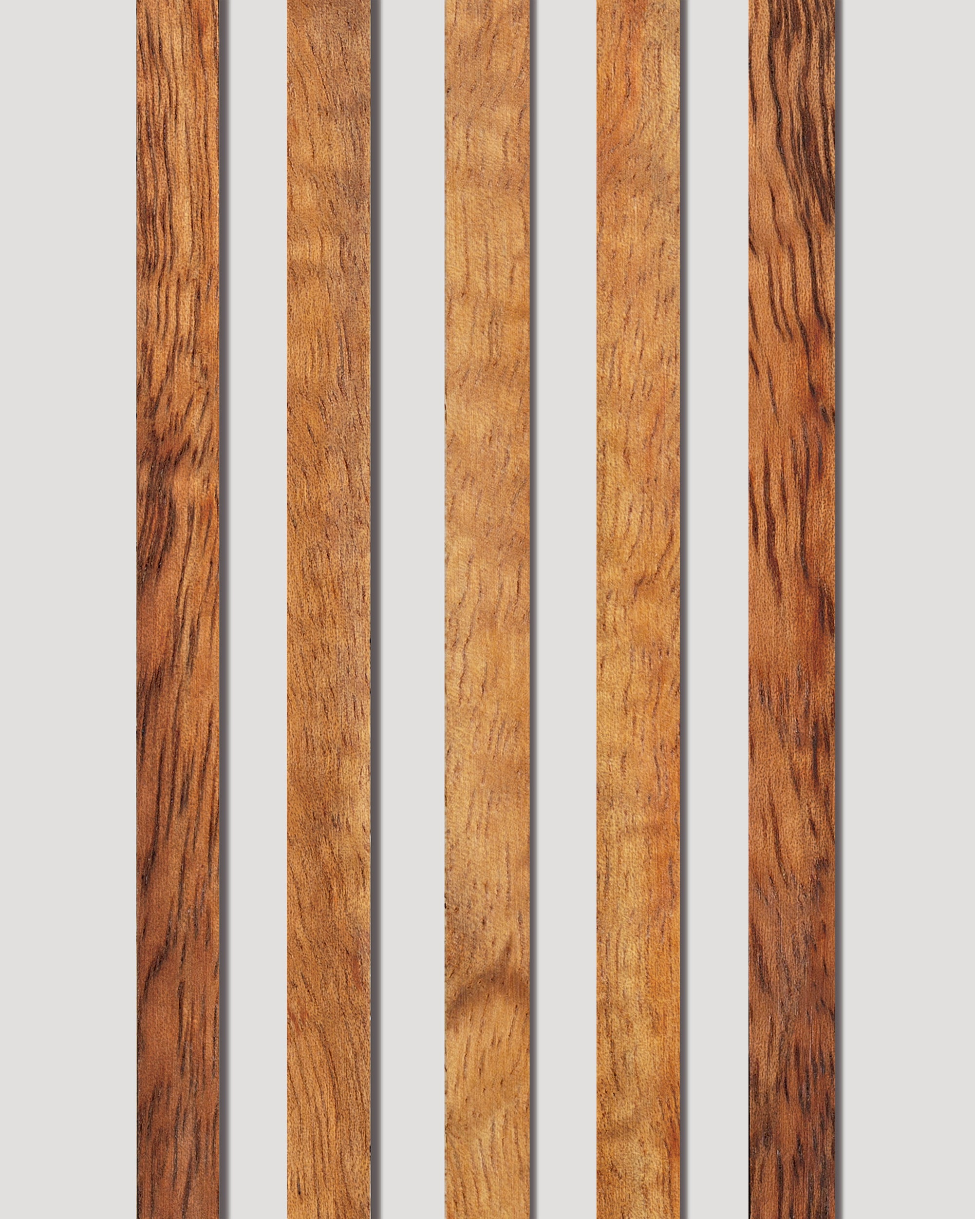 Five figured koa wood binding strips, rich in curl and texture. Dynamic grain patterns create a bold, artistic edge for fine guitars.
