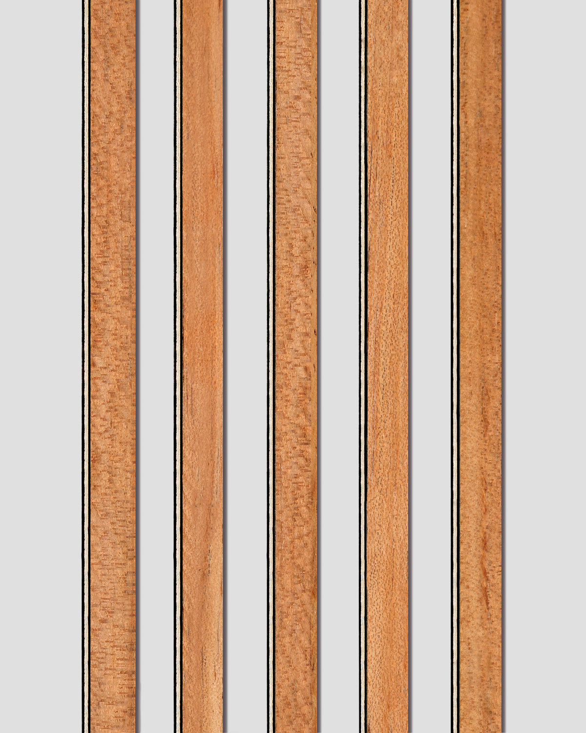 Set of five plain koa binding strips with black and white purfling lines. Balanced contrast adds definition and a refined touch to guitar edges.