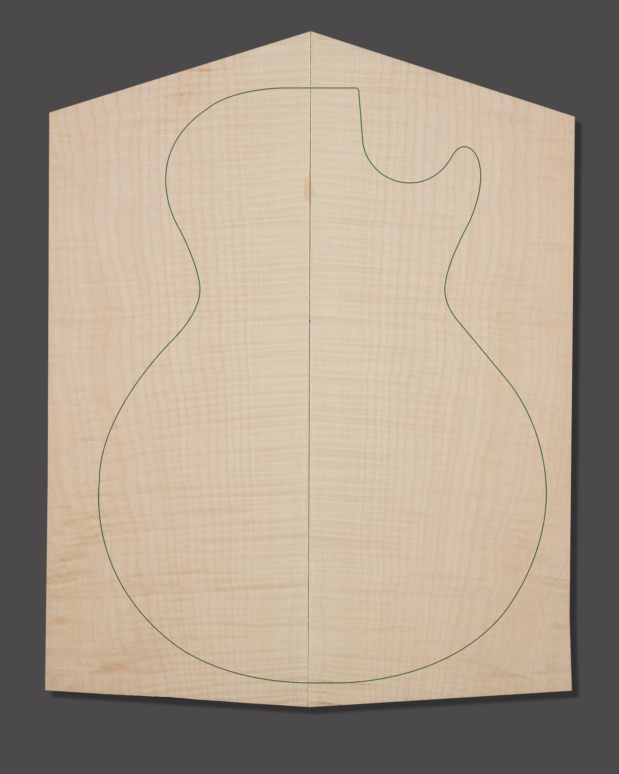 Electric guitar top made from flame maple with balanced figure and natural symmetry. Features medium-depth curl and a creamy tone.