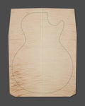 Flame maple electric guitar top showcasing dramatic, deep curl pattern towards the bottom. Strong bookmatch with natural colour variation.